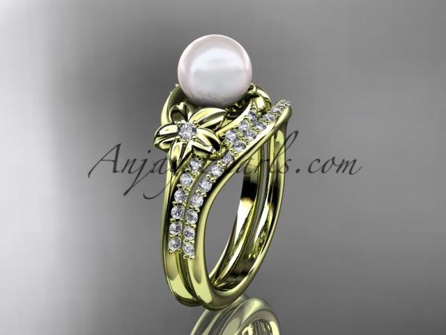 14kt yellow gold diamond floral wedding set, engagement set AP125S - AnjaysDesigns