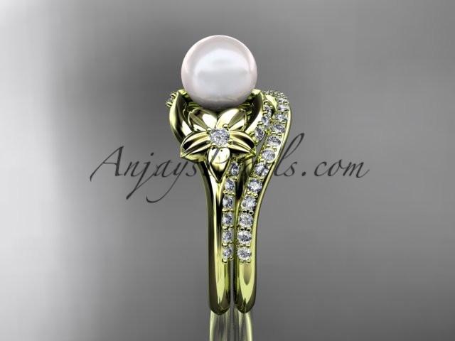 14kt yellow gold diamond floral wedding set, engagement set AP125S - AnjaysDesigns