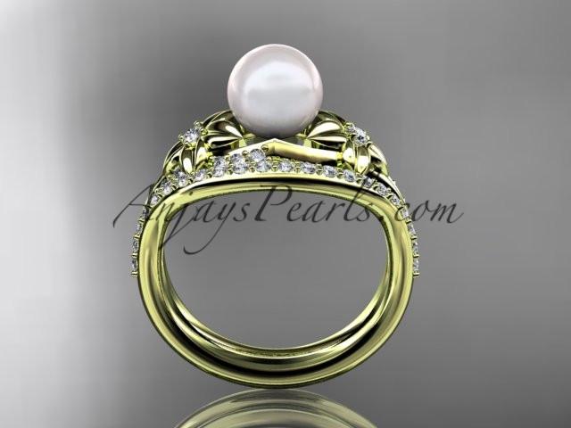 14kt yellow gold diamond floral wedding set, engagement set AP125S - AnjaysDesigns
