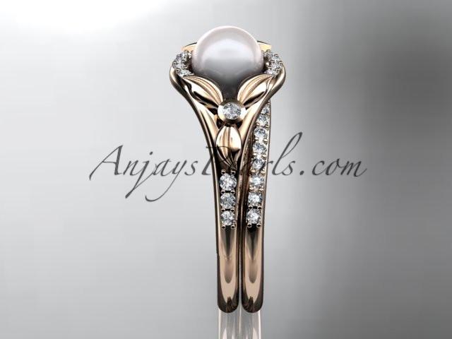 14kt rose gold diamond floral wedding ring, engagement set AP126S - AnjaysDesigns