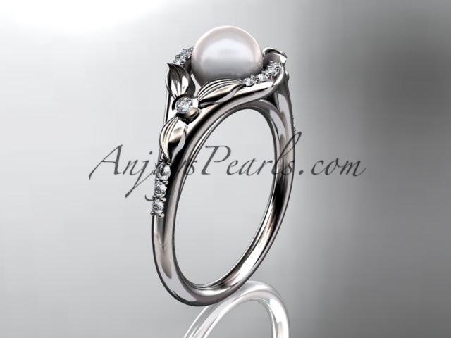14kt white gold diamond floral wedding ring, engagement ring AP126 - AnjaysDesigns