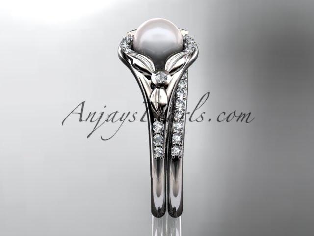 14kt white gold diamond floral wedding ring, engagement set AP126S - AnjaysDesigns