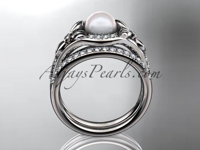 14kt white gold diamond floral wedding ring, engagement set AP126S - AnjaysDesigns