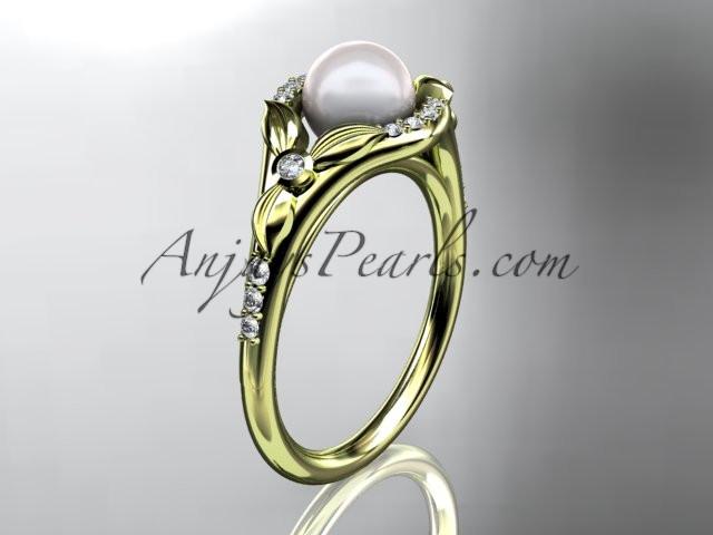 14kt yellow gold diamond floral wedding ring, engagement ring AP126 - AnjaysDesigns