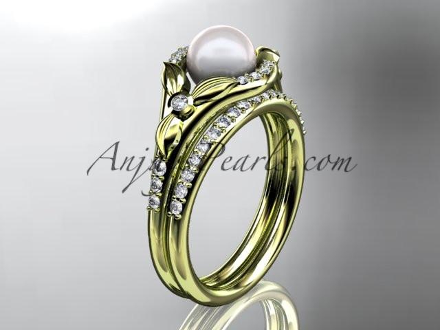14kt yellow gold diamond floral wedding ring, engagement set AP126S - AnjaysDesigns