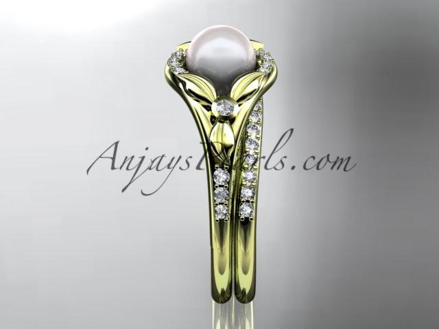 14kt yellow gold diamond floral wedding ring, engagement set AP126S - AnjaysDesigns