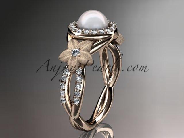 14kt rose gold diamond floral wedding ring, engagement ring AP127 - AnjaysDesigns