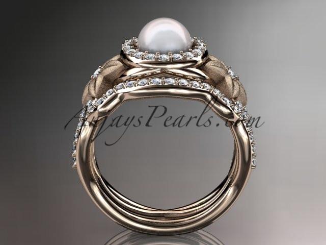 14kt rose gold diamond floral wedding ring, engagement set AP127S - AnjaysDesigns