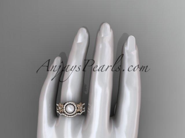 14kt rose gold diamond floral wedding ring, engagement set AP127S - AnjaysDesigns