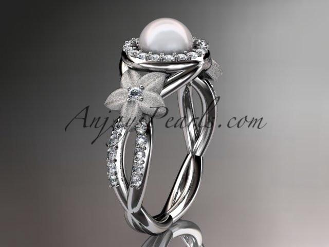 14kt white gold diamond floral wedding ring, engagement ring AP127 - AnjaysDesigns