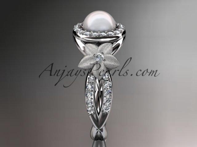 14kt white gold diamond floral wedding ring, engagement ring AP127 - AnjaysDesigns