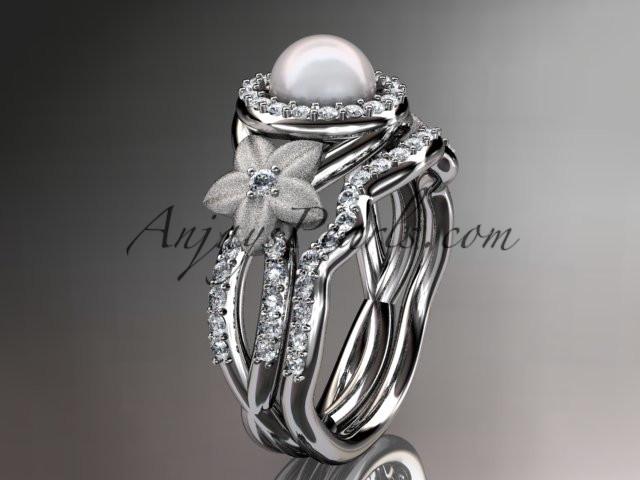 platinum diamond floral wedding ring, engagement set AP127S - AnjaysDesigns