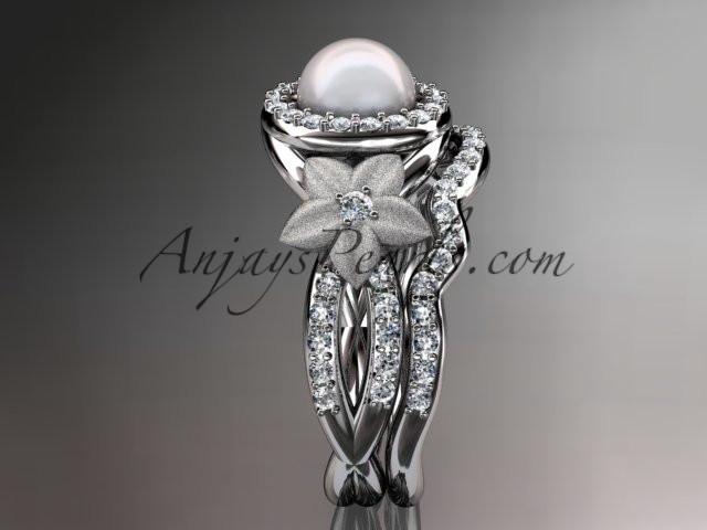 14kt white gold diamond floral wedding ring, engagement set AP127S - AnjaysDesigns