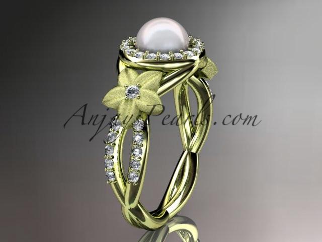 14kt yellow gold diamond floral wedding ring, engagement ring AP127 - AnjaysDesigns