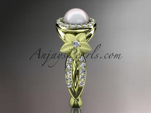 14kt yellow gold diamond floral wedding ring, engagement ring AP127 - AnjaysDesigns