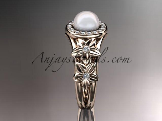 14kt rose gold diamond floral wedding ring, engagement ring AP131 - AnjaysDesigns