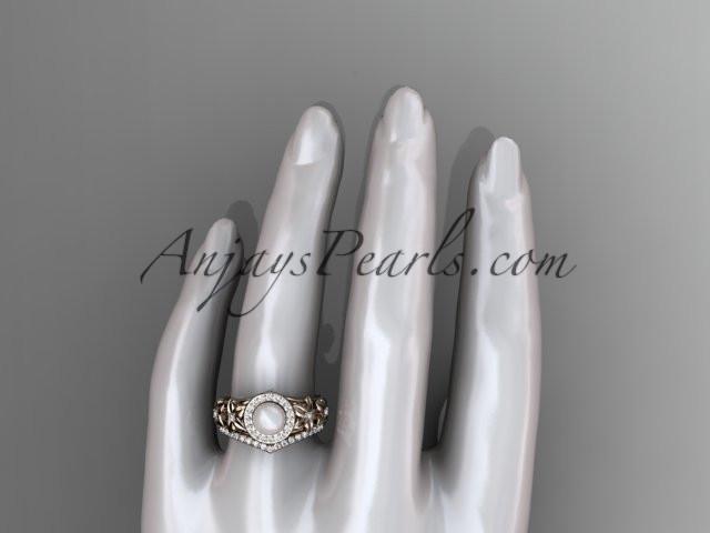 14kt rose gold diamond floral wedding ring, engagement set AP131S - AnjaysDesigns