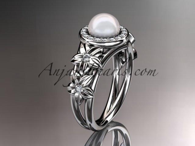 14kt white gold diamond floral wedding ring, engagement ring AP131 - AnjaysDesigns