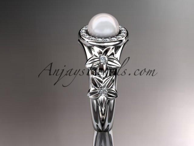 14kt white gold diamond floral wedding ring, engagement ring AP131 - AnjaysDesigns