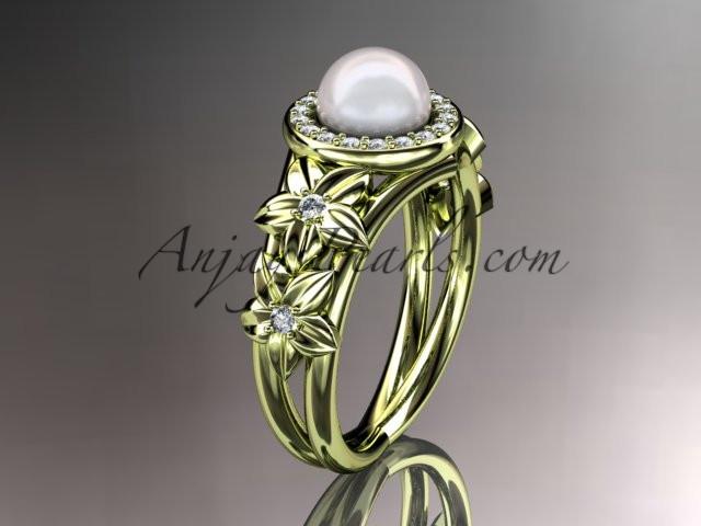 14kt yellow gold diamond floral wedding ring, engagement ring AP131 - AnjaysDesigns