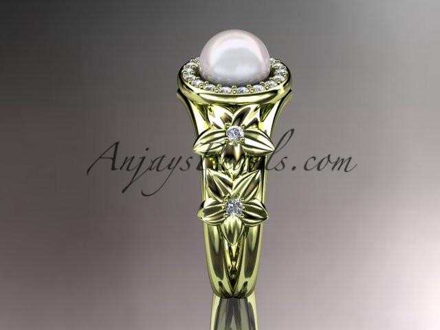 14kt yellow gold diamond floral wedding ring, engagement ring AP131 - AnjaysDesigns