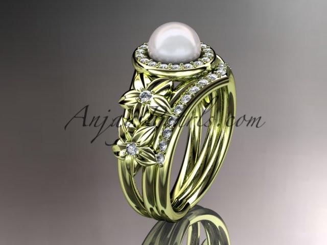 14kt yellow gold diamond floral wedding ring, engagement set AP131S - AnjaysDesigns