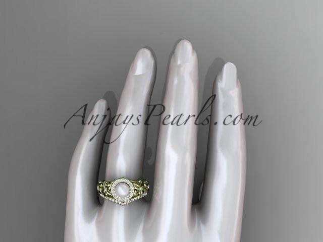 14kt yellow gold diamond floral wedding ring, engagement set AP131S - AnjaysDesigns
