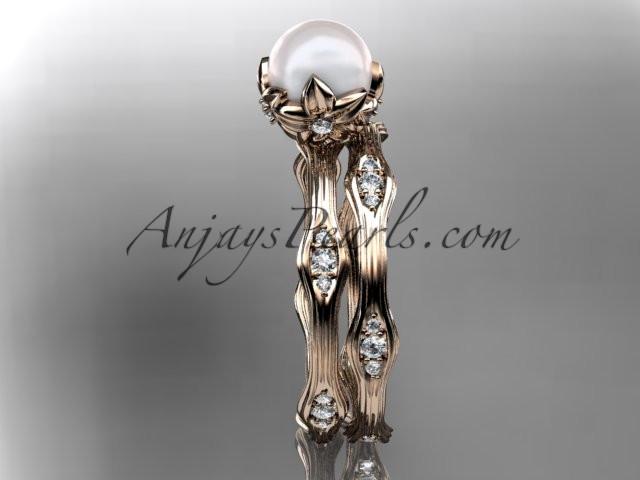 14kt rose gold diamond floral wedding set, engagement set AP132S - AnjaysDesigns