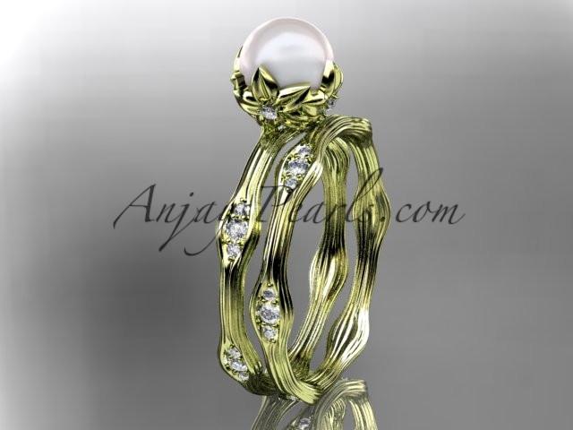 14kt yellow gold diamond floral wedding set, engagement set AP132S - AnjaysDesigns