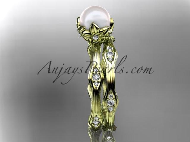 14kt yellow gold diamond floral wedding set, engagement set AP132S - AnjaysDesigns