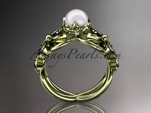14kt yellow gold diamond pearl unique engagement ring, butterfly wedding ring AP136 - AnjaysDesigns