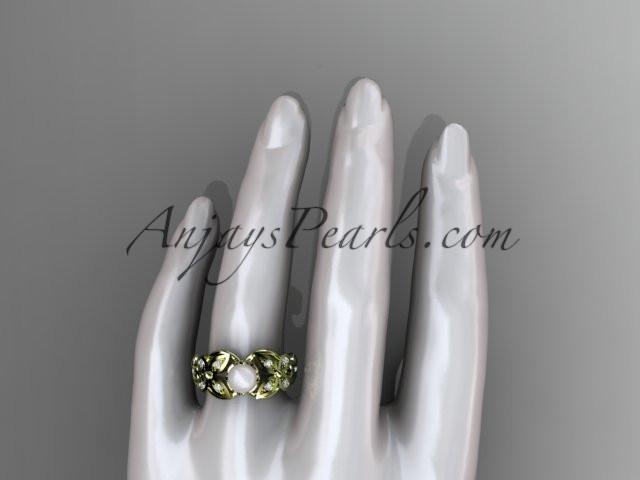 14kt yellow gold diamond pearl unique engagement ring, butterfly wedding ring AP136 - AnjaysDesigns