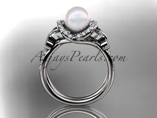 14kt white gold diamond pearl unique engagement ring, butterfly wedding ring AP141 - AnjaysDesigns