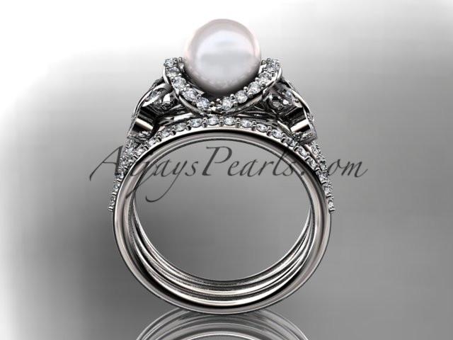platinum diamond pearl unique engagement set, butterfly wedding ring AP141S - AnjaysDesigns
