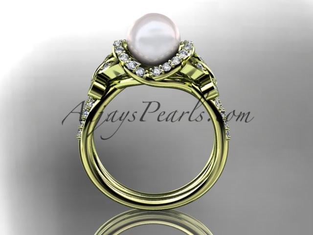 14kt yellow gold diamond pearl unique engagement ring, butterfly wedding ring AP141 - AnjaysDesigns