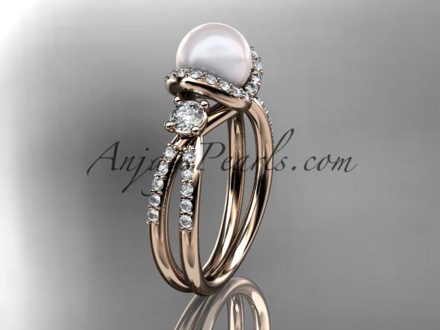 14kt rose gold diamond pearl unique engagement ring, wedding ring AP146 - AnjaysDesigns