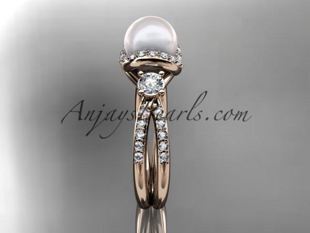 14kt rose gold diamond pearl unique engagement ring, wedding ring AP146 - AnjaysDesigns