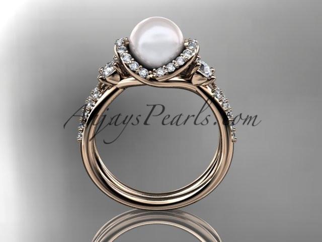 14kt rose gold diamond pearl unique engagement ring, wedding ring AP146 - AnjaysDesigns