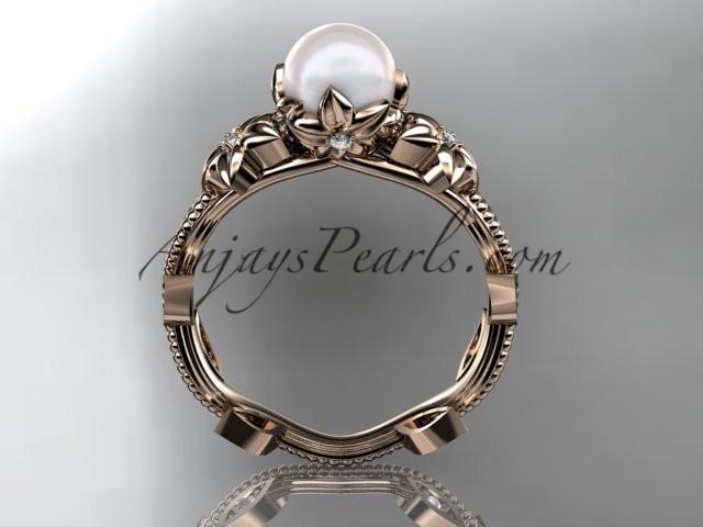 14kt rose gold diamond pearl unique engagement ring, wedding ring AP151 - AnjaysDesigns
