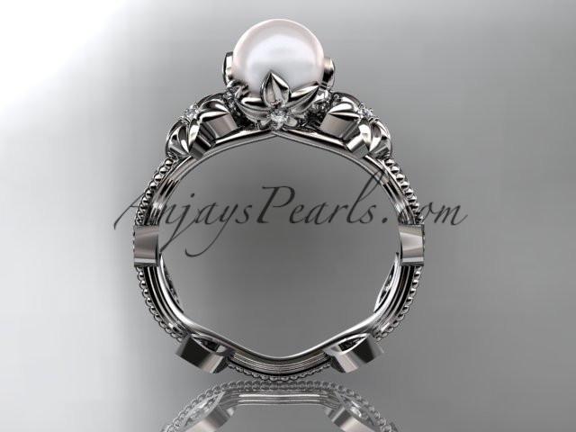 14kt white gold diamond pearl unique engagement ring, wedding ring AP151 - AnjaysDesigns