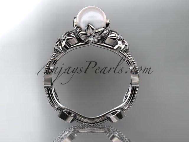 Platinum diamond pearl unique engagement ring, wedding ring AP151 - AnjaysDesigns