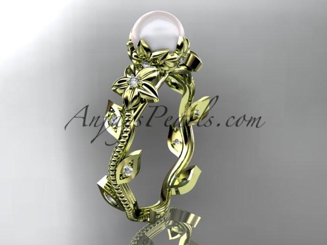 14kt yellow gold diamond pearl unique engagement ring, wedding ring AP151 - AnjaysDesigns