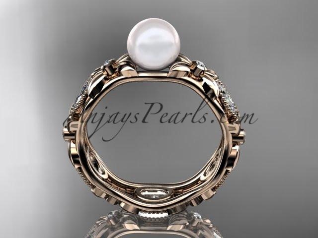 14kt rose gold diamond pearl unique engagement ring, wedding ring AP152 - AnjaysDesigns