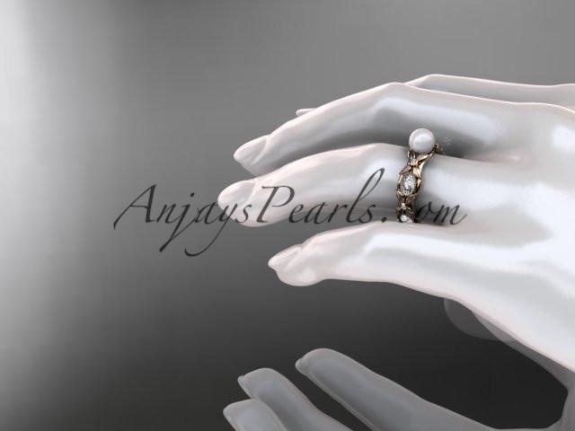 14kt rose gold diamond pearl unique engagement ring, wedding ring AP152 - AnjaysDesigns