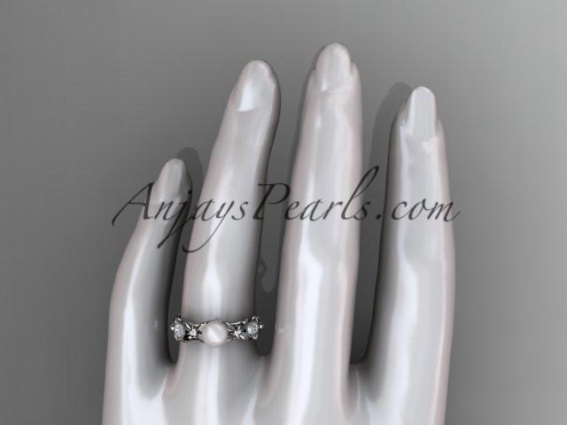 14kt white gold diamond pearl unique engagement ring, wedding ring AP152 - AnjaysDesigns