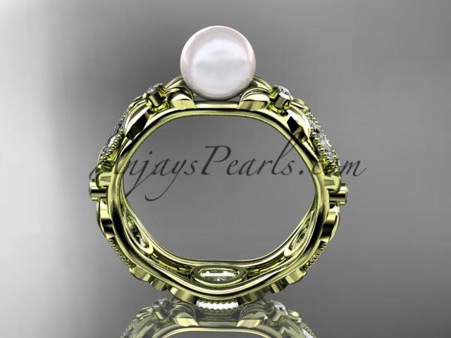 14kt yellow gold diamond pearl unique engagement ring, wedding ring AP152 - AnjaysDesigns