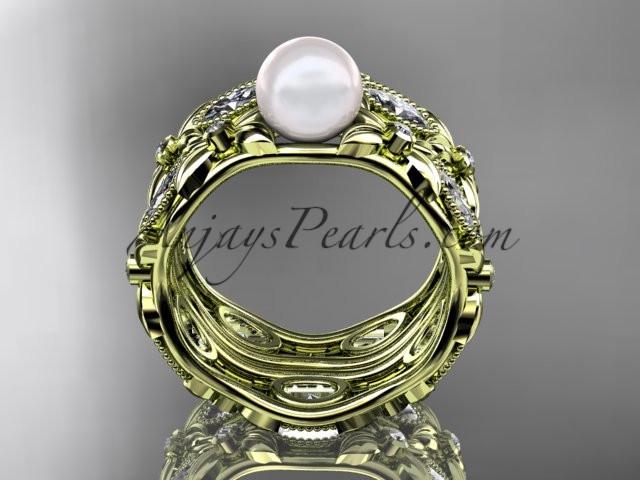 14kt yellow gold diamond pearl unique engagement ring, wedding ring AP152S - AnjaysDesigns