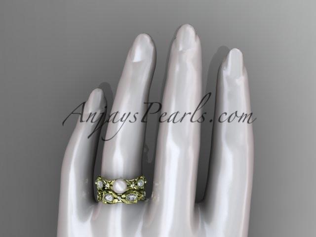 14kt yellow gold diamond pearl unique engagement ring, wedding ring AP152S - AnjaysDesigns