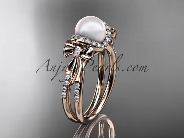 14k rose gold diamond pearl wedding ring,engagement ring AP155 - AnjaysDesigns