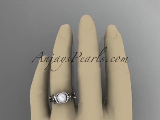 Platinum diamond pearl wedding ring, engagement ring AP155 - AnjaysDesigns